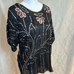 Vintage 80s Serafino Silk Sequined Top Size Large